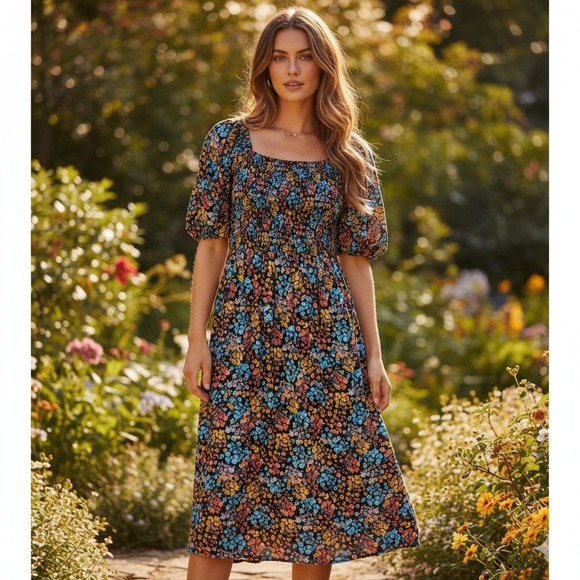 A.N.A. A New Approach Dresses & Skirts - A.N.A Dress Women's Sz XS Floral Cottagecore Puff Sleeves Prairie Smocked Boho